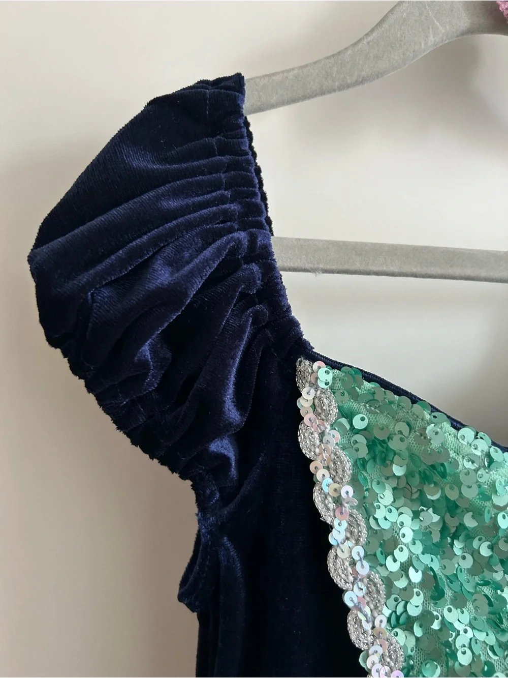 Revolution Navy and Mint Sequin Tulle Girls Dance Costume Dress - MC